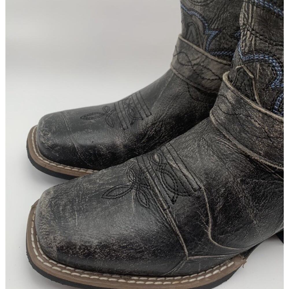 Smoky Mountain Youth Cowboy Boots Black Gray Distress Leather 3.5R Runs Big 4.5 - Picture 6 of 12